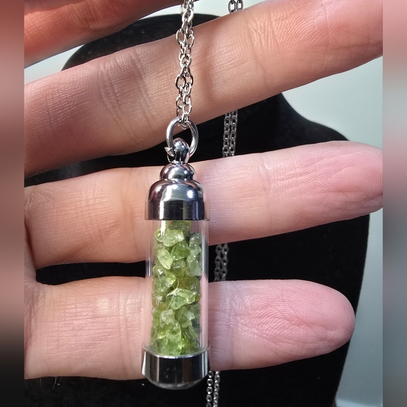 Peridot Crystal Chips Vial Pendant Necklace - Picture 7 of 7